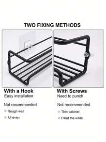 Black/Silver Metal Spice Rack, No Drill Mark Wall Mount Or Screw Installation, Space Saving Spice Jar Holder, For Cabinet Door/Wall Storage Of Herbs And Spices, Sturdy , Holds 6-8 Spice Jars, Up To 10kg Load, Great For Kitchen, Bathroom - Multicolor - View 8