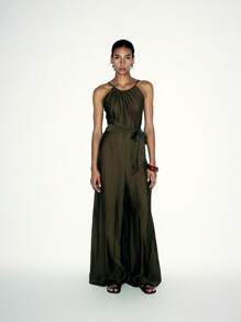 Lumivelle Minimalist Fashion Waist Tie Sleeveless Jumpsuit For Women - Army Green - View 3