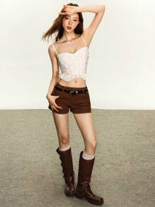 Rina Fox Women's Solid Color Embroidery Ruffle Hem Camisole Top - White - View 3