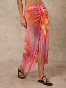SHEIN Forever 21 Summer Women Prom/Formal/Beach/Vacation/Cute/Western Wear/Business Casual/Elegant/Birthday/Going Out/Club/Office/Festival/Rave/Work/Classy/Country Concert/Brunch/Cruise/Old Money/Airport/Modest/Church/Fairycore/Sexy/Funny/Hippie/Tea Party/Y2k/Streetwear/2000s/Disco/Spring Break/Graduation/Wedding Guest/Cocktail/Vintage/Resort/1960s A Line Mesh Print Flower Skirt - Multicolor - View 4