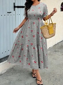 Breezaya Random Printed Casual & Holiday Style Digitally Printed Plus Size Dress With Short Sleeves - Multicolor - View 5