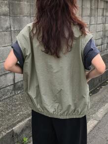 FRIFUL Women Sleeveless Round Neck Zip-Up Vest,Army Green Summer Casual Occasion Regular Outerwear With Large Pockets,Versatile Fall Layering Jacket Coats - Green - View 5