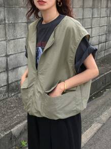 FRIFUL Women Sleeveless Round Neck Zip-Up Vest,Army Green Summer Casual Occasion Regular Outerwear With Large Pockets,Versatile Fall Layering Jacket Coats - Green - View 6
