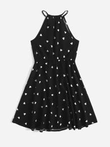 SHEIN 青少年女孩滿版心形印花洋裝