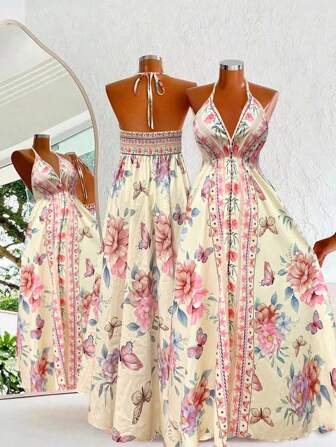 Sweetra Boho stil tryckt ärmlös strandklänning