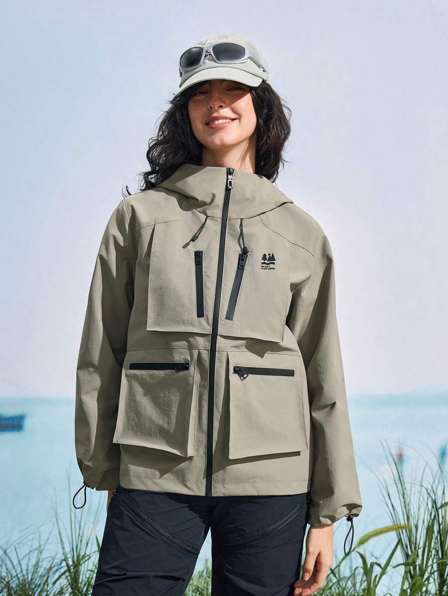 In My Nature 女士森林印花长袖拉链连帽户外风衣夹克 - 灰色 - 查看 1