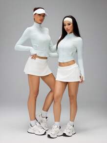 SHEIN PETITE 女款修身立領防紫外線快乾輕量戶外夾克，適合戶外休閒、運動、登山，小碼女款 - 淺藍色 - 查看 1