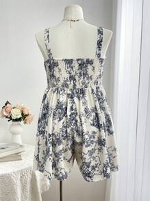 SHEIN MOOSTA Bộ đồ liền thân không tay in họa tiết dây rộng cỡ lớn - Nhiều màu - Xem 2