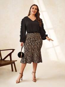 SHEIN Clasi 大碼寬鬆式喇叭形下擺豹紋半身裙 - 彩色 - 查看 5