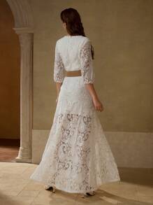 MOTF PREMIUM LACE BELTED DRESS - White - View 3