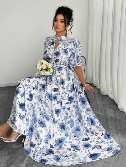Elenzga Plus Size Casual Summer Floral Beach Vacation Romantic Elegant Dress Bride Nurse Gown