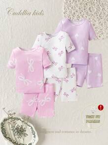 女孩睡衣套装，贴身冰淇淋印花短袖 T 恤和短裤，简约时尚