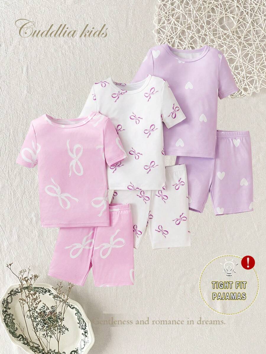 女孩睡衣套装，贴身冰淇淋印花短袖 T 恤和短裤，简约时尚