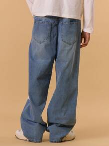 Musero Straight Leg Patchwork Jeans Washed Denim Spring Summer Urban Streetstyle - Light Wash - View 4