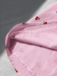 Comfortcana Đầm mini cổ chữ V sâu in họa tiết quả anh đào trang trí nơ gợi cảm cho nữ - Hồng - Xem 8
