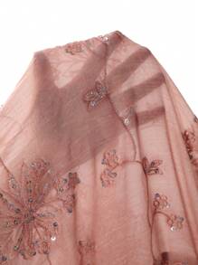 Vesra Vestido de mujer con cuello alto, manga 3/4 y abierto por delante, con bordado y lentejuelas