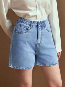 SHEIN Frenchy 夏季休闲水洗牛仔短裤 - 淺色水洗藍 - 查看 8