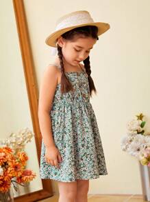 SHEIN Young Girl 1pc Ditsy Floral Print Cami Dress