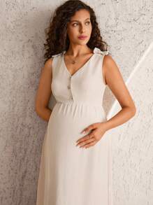 MaterniWear Khaki V-Neck Open Front Sleeveless Casual Work/Office Maternity Dress  Old Money Style Women  Business Casual Woman