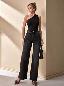 CLARA VERO RueChic 100% Baumwolle HIGH RISE WEITES BEIN SCHNITT MIT STICHDETAIL DAMEN JEANS - Grau - Übersicht 3