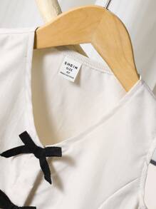 Elladie kids 少女蝴蝶结 V 领无袖上衣和百褶迷你裙两件套 - 杏色 - 查看 9