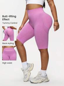 Easithlete Plus Size Women High Waist Solid Color Athletic Bermuda Shorts, Suitable For Fitness Workout Short