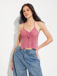 Roylia Áo len hở lưng hở lưng gợi cảm cho nữ có thiết kế nơ - Hồng - Xem 6