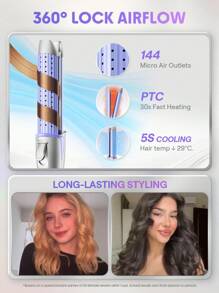 SHEGLAM HAIR 酷鎖風造型器，360°氣流造型直髮器，二合一直發捲髮器，帶冷卻氣流孔的捲發器可鎖住造型，4檔可調溫度，雙電壓，快速直發，水性陶瓷塗層令秀發亮澤，長短髮皆宜。 禮物 粉紅色的 化妝品 海灘 節慶 護髮 假期 夏天 美髮配件 返校 旅行 - 銀色 - 查看 5