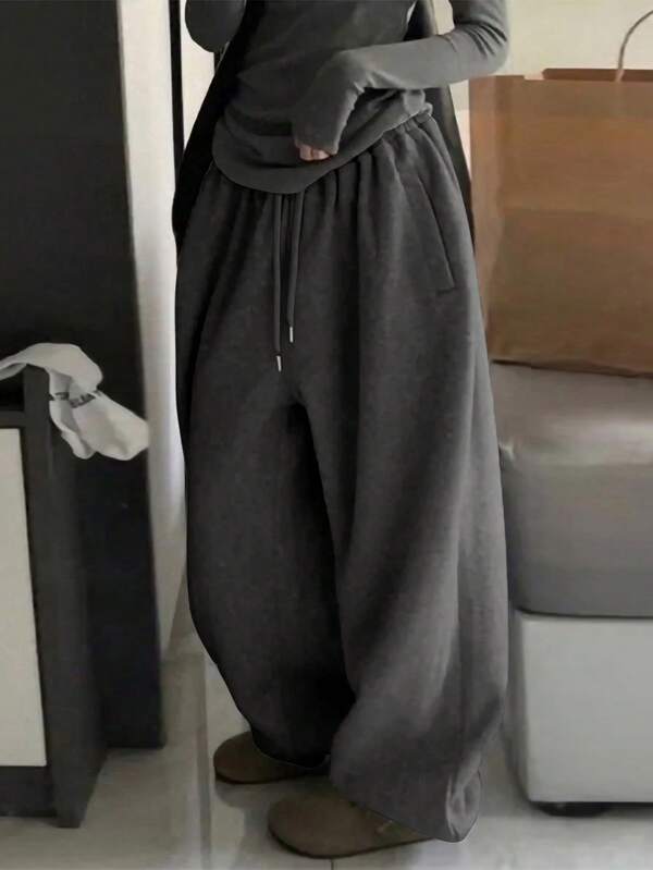 INAWLY Women Solid Deep Heather Grey Drawstring Waist Elastic Waistband Loose Leg Sweatpants Graduation,Back To School Outfits,Graduation,Teacher Outfits For Women,Back To School