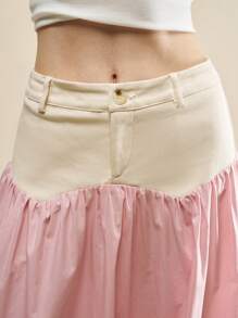 Muvela Falda plisada de cintura larga con color contrastante para mujer, casual y de moda, color rosa - Rosa - Ver 6