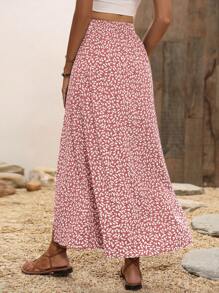 Breezaya 女款碎花印花开叉大腿长裙度假海滩装 - 藕粉色 - 查看 2