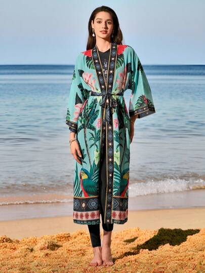 Swim Shayni Women Floral Print Kimono Cover Up For Vacation For Summer