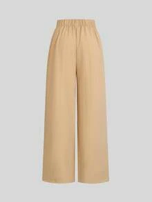 Tween Girls Textured Vertical Striped Black Wide-Leg Pants Fall Winter - Khaki - View 2
