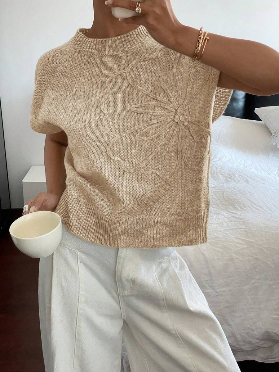 Siren Gaze Women's Floral Print Crew Neck Batwing Sleeve Casual Loose Knit Top,Knitted Sweater Summer