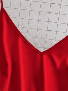 Franclia 优雅的 V 领红色吊带 A 字短裙，百搭 - 紅色 - 查看 6