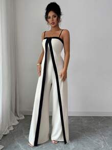 Rafferiza 女式夏季简约撞色连体裤 - 杏色 - 查看 5