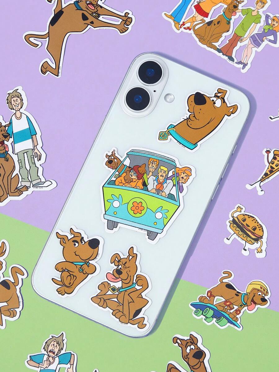 SCOOBY-DOO X SHEIN 14pcs Cute Cartoon Dog Stickers, Suitable For DIY Phone Decoration - Brown - View 1