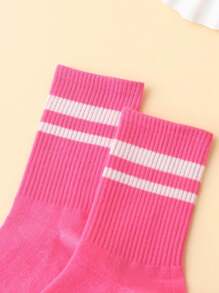 ORANGE STUDIO Women's Pink & White Striped Athletic Mid-Calf Socks, Summer