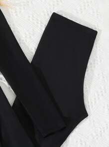 青少年女童分体泳衣，女童大童度假分体泳衣，侧面镂空设计，时尚休闲优雅泳装，大童夏季泳衣黑色长袖长裤泳衣，适合游泳、度假 - 黑色 - 查看 4