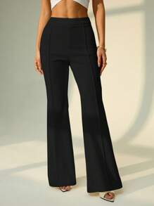 SHEIN PETITE Low Waist Solid Flare Leg Skinny Suit Pants Party Sexy Elegant Date Night Party,Cargo Pants - Black - View 1