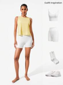 GLOWMODE Pima Cotton Reflective Slit Tank Top Gym - French Vanilla - View 6