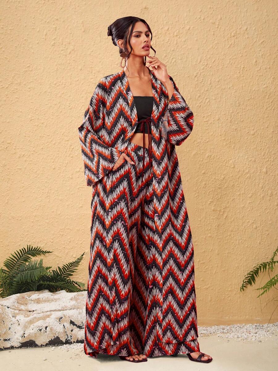JIAN LASALA Women's Summer Vacation Wavy Striped Pocketed Wide Leg Loose Casual Long Pants - Multicolor - View 1