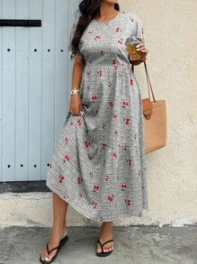 Breezaya Random Printed Casual & Holiday Style Digitally Printed Plus Size Dress With Short Sleeves - Multicolor - View 3