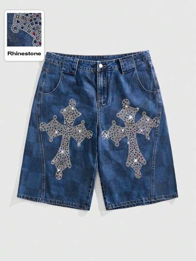 Street Life Men's Street Diamond Cross Pattern Denim Shorts