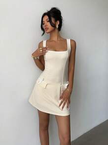 Aloruh Color Block Bow Decor A-Line Mini Dress