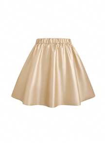 Tween 女童时尚休闲银色 PU 皮革百褶迷你裙 - 黃色 - 查看 2