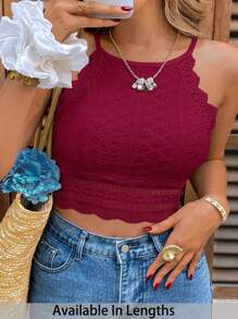 SHEIN Tall CURVE 大码女式夏季短款修身撞色蕾丝刺绣吊带背心