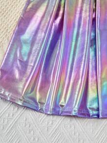 Sparklyn Tween Girl Figure Print Tank Top And Glossy Pleated Skirt - Mauve Purple - View 7