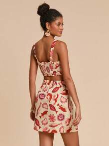 Travachic 2件套女士海洋生物印花无袖短款上衣和不对称半身裙