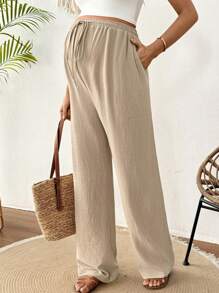 SHEIN Solid Color Stylish Maternity Pants Suitable For Summer,Vacation,Vacay Outfits Women